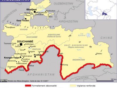 Risques au Tadjikistan-Carte du ministère des AE