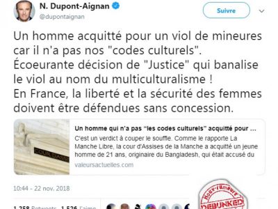 Viol dans la Manche-Twitter de Dupont Aignan