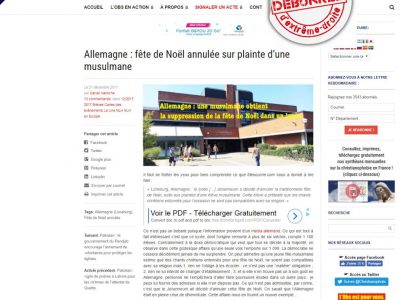 Hoax repris par "L’observatoire de la chistianophobie"