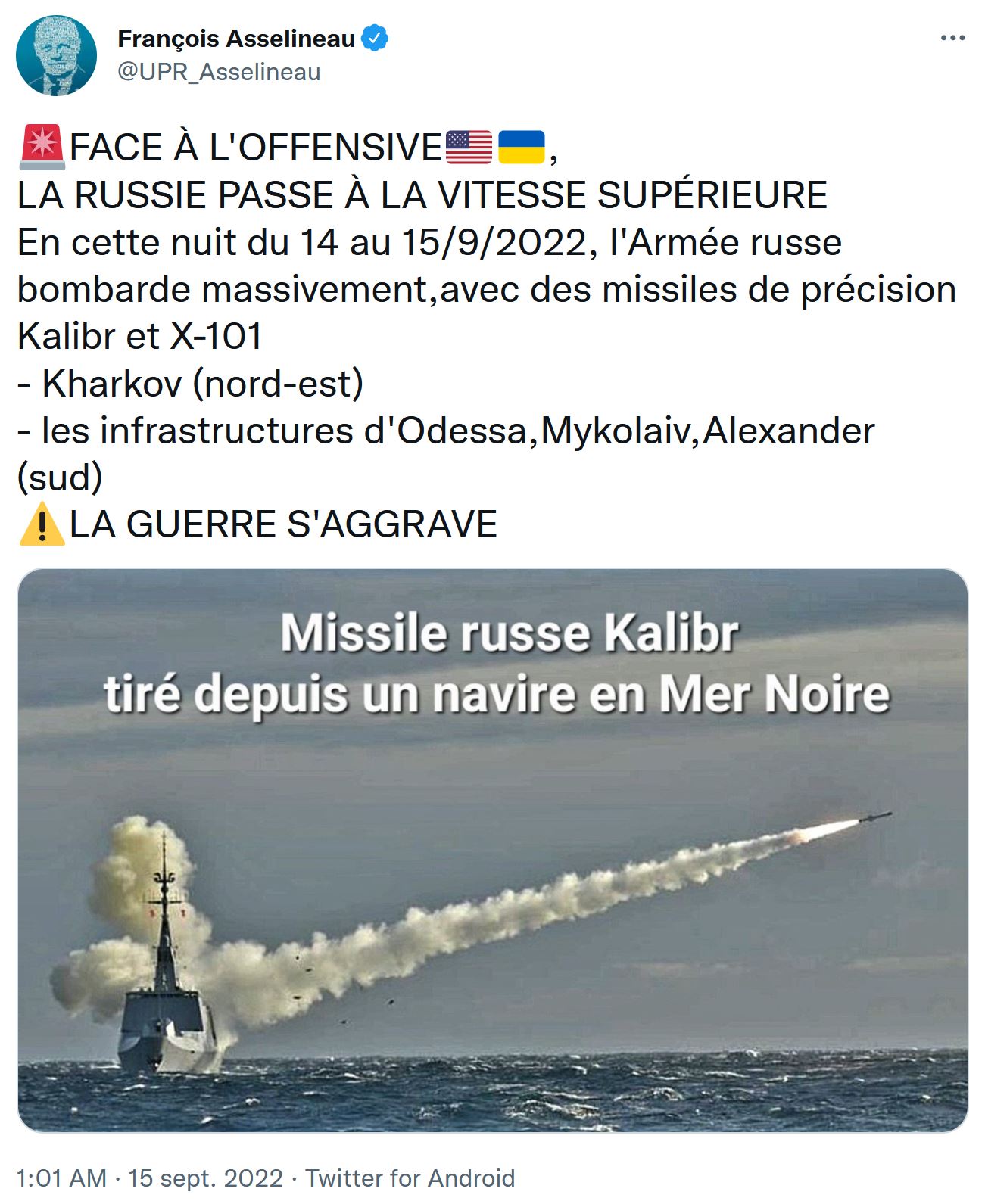 capture twitter asselineau tir missile russe