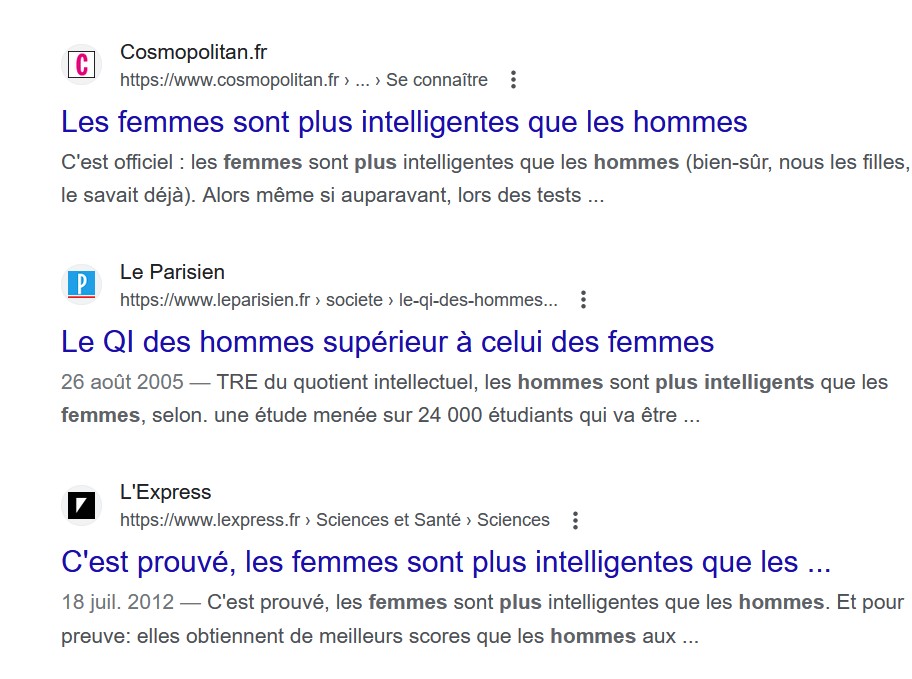 capture d'écran QI hommes femmes