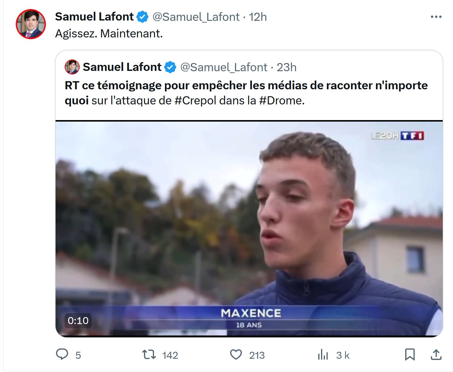 capture twitter Samuel Lafont Crépol 3