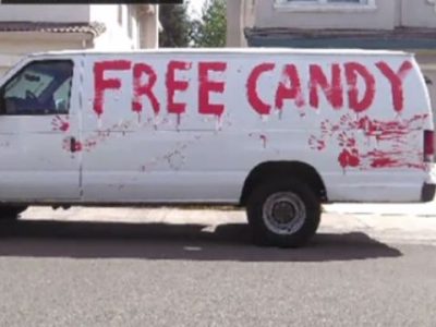 Free candy van, camionnette blanche