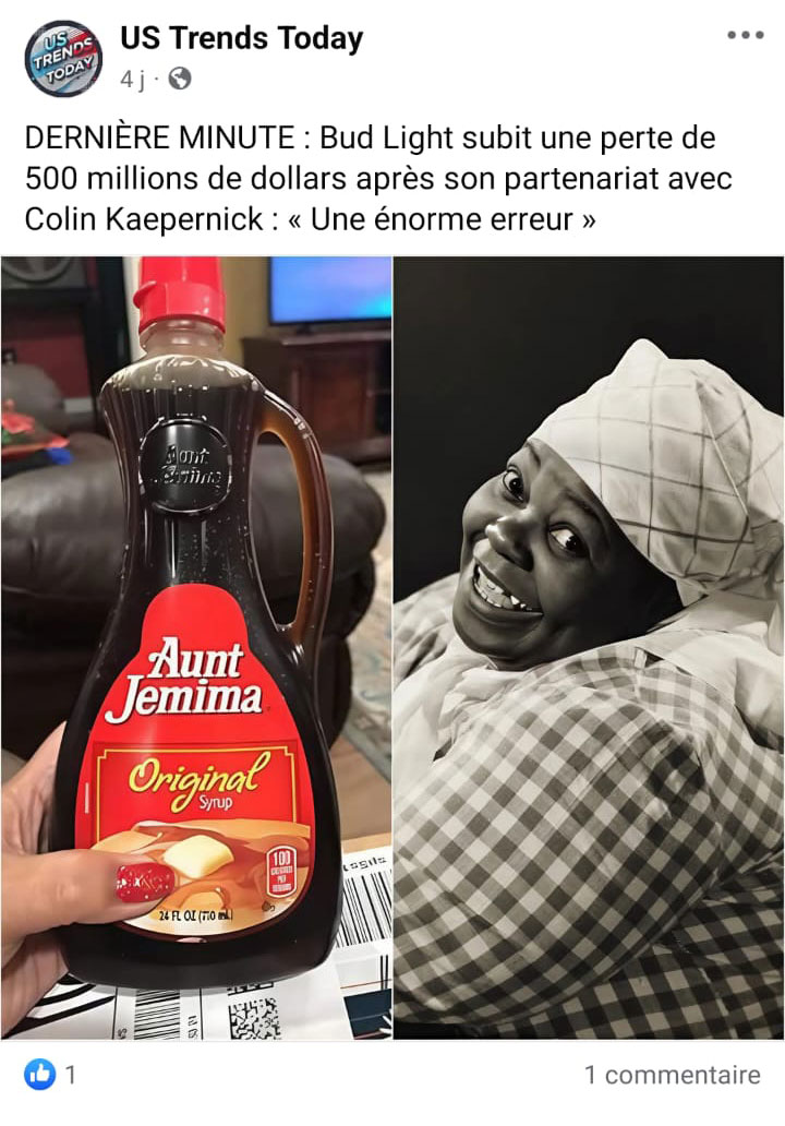 capture facebook page US trends today - colin Kaepernick fait perdre 500 millions de dollars à bud light