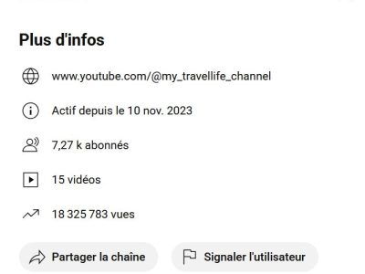 info compte youtube my travel live