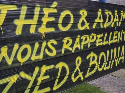 photo banderole Théo et Adama nous rappellent pourquoi Zyed et Bouna courraient.